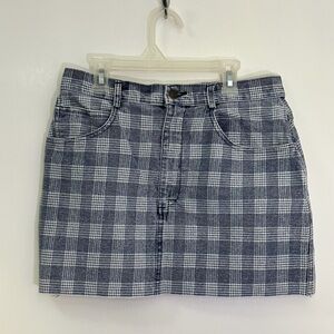 Vintage, blue grey, denim plaid mini skirt